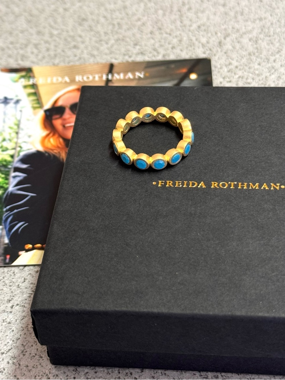 NWT Freida Rothman Gold & Turquoise Dot Band Ring